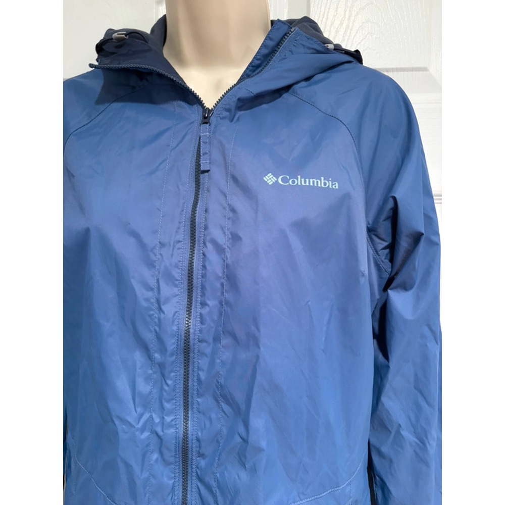 Columbia Womens Small Blue Hooded Rain Jacket Windbreaker Lightweight Coat